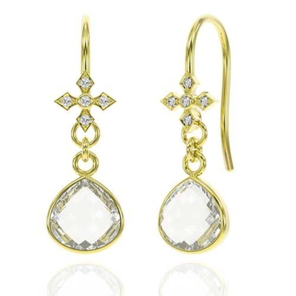 6438 Clear Quartz Earrings in Heart Dangle Drop Shape - 18K Gold Vermeil